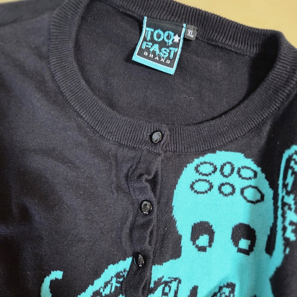 Too Fast Black and Teal Octopus Cardigan - Picture 6 of 7